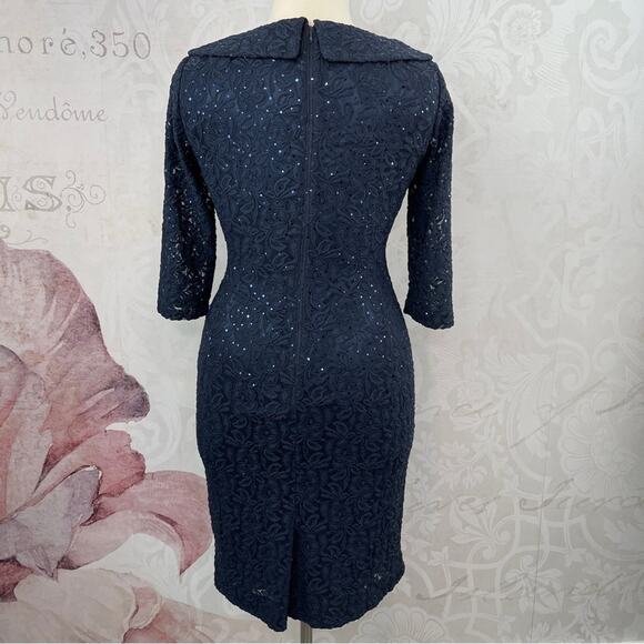 Tahari Arthur S. Levin Navy Sparking Lace Dress Size 10 - Picture 9 of 14